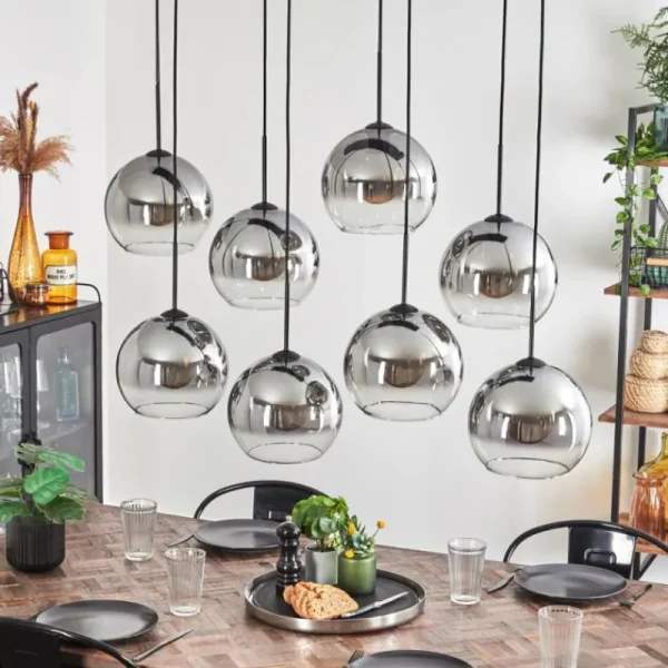 hofstein Suspension - Verre Koyoto Clair, Fumé, 8 lumières* Lampes Modernes