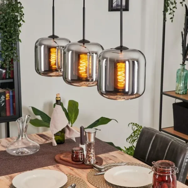 hofstein Suspension - Verre Lauden Chrome, Fumé, 3 lumières* Lampes Modernes