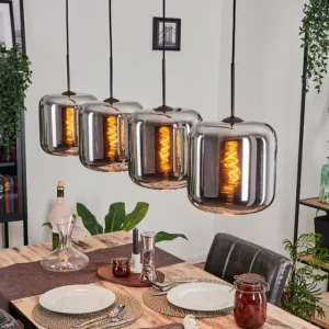 hofstein Suspension - Verre Lauden Chrome, Fumé, 4 lumières* Lampes Modernes
