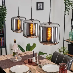 hofstein Suspension - Verre Lauden Chrome, Fumé, 3 lumières* Lampes Modernes