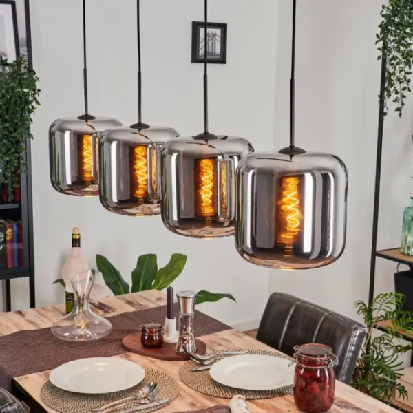 hofstein Suspension - Verre Lauden Chrome, Fumé, 4 lumières* Lampes Modernes