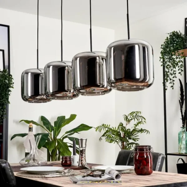 hofstein Suspension - Verre Lauden Chrome, Fumé, 4 lumières* Lampes Modernes