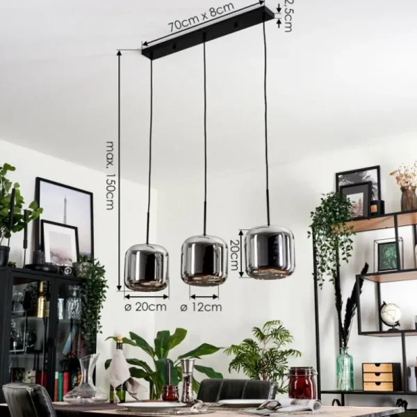 hofstein Suspension - Verre Lauden Chrome, Fumé, 3 lumières* Lampes Modernes