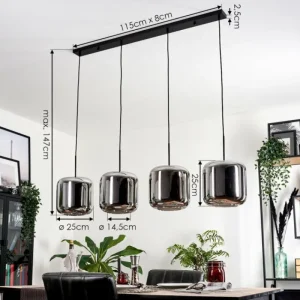 hofstein Suspension - Verre Lauden Chrome, Fumé, 4 lumières* Lampes Modernes