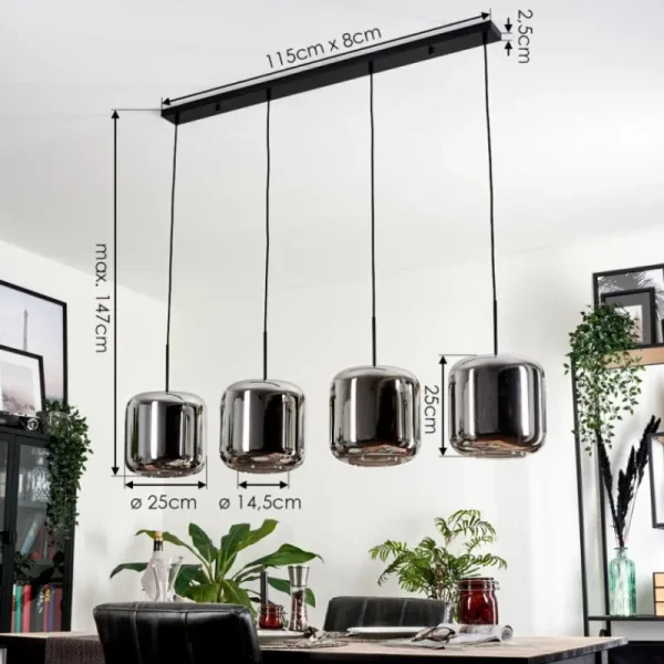 hofstein Suspension - Verre Lauden Chrome, Fumé, 4 lumières* Lampes Modernes