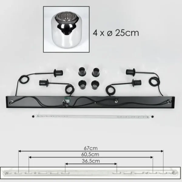 hofstein Suspension - Verre Lauden Chrome, Fumé, 4 lumières* Lampes Modernes