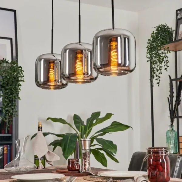 hofstein Suspension - Verre Lauden Chrome, Fumé, 3 lumières* Lampes Modernes