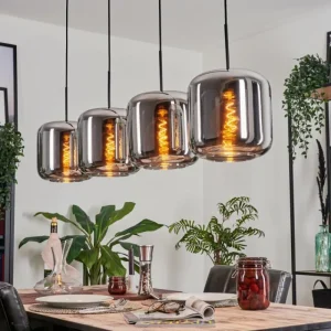 hofstein Suspension - Verre Lauden Chrome, Fumé, 4 lumières* Lampes Modernes