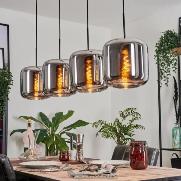 hofstein Suspension - Verre Lauden Chrome, Fumé, 4 lumières* Lampes Modernes