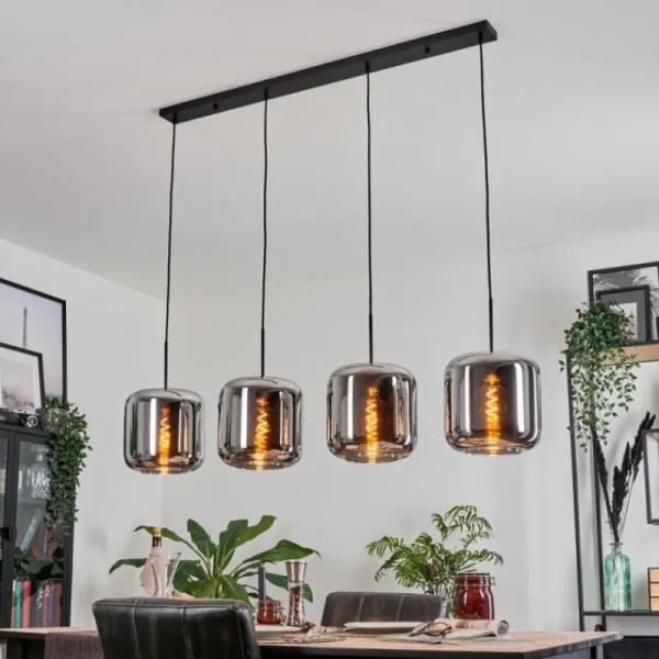 hofstein Suspension - Verre Lauden Chrome, Fumé, 4 lumières* Lampes Modernes
