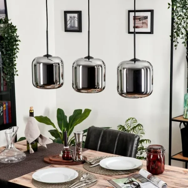 hofstein Suspension - Verre Lauden Chrome, Fumé, 3 lumières* Lampes Modernes