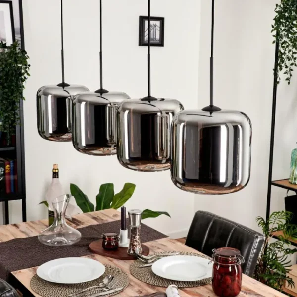 hofstein Suspension - Verre Lauden Chrome, Fumé, 4 lumières* Lampes Modernes