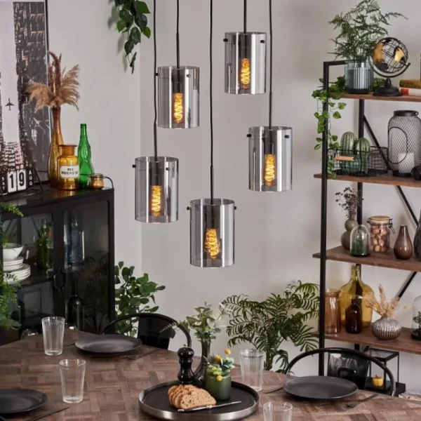 hofstein Suspension - Verre Parane Fumé, 5 lumières* Lampes Modernes