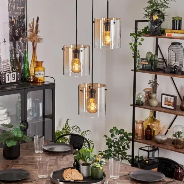 hofstein Suspension - Verre Parane Ambre, Clair, 3 lumières* Lampes En Verre