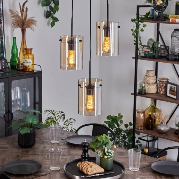 hofstein Suspension - Verre Parane Ambre, 3 lumières* Lampes En Verre