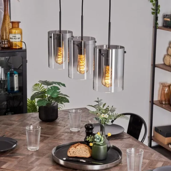 hofstein Suspension - Verre Parane Clair, Fumé, 3 lumières* Lampes Modernes