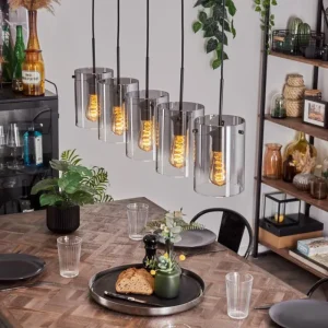 hofstein Suspension - Verre Parane Clair, Fumé, 5 lumières* Lampes Modernes