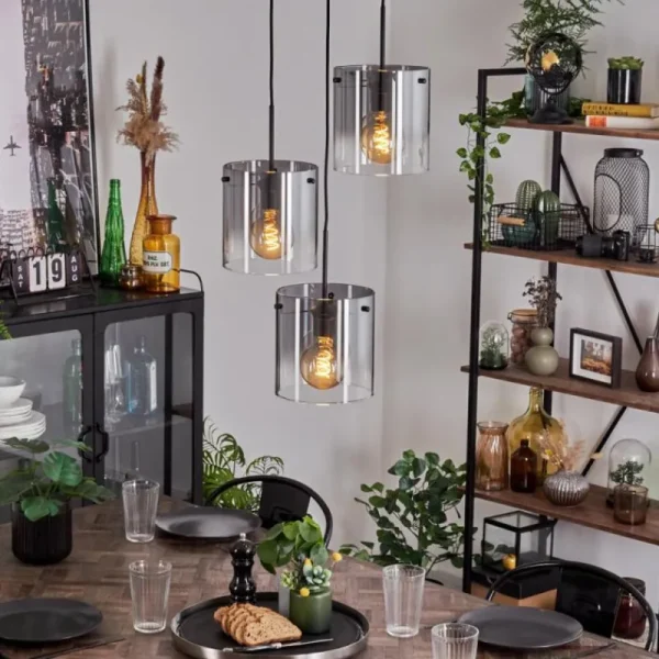 hofstein Suspension - Verre Parane Clair, Fumé, 3 lumières* Lampes Modernes