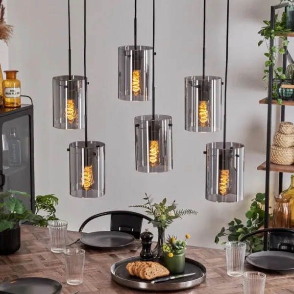 hofstein Suspension - Verre Parane Fumé, 6 lumières* Lampes Modernes