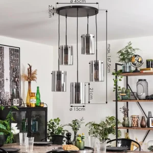 hofstein Suspension - Verre Parane Fumé, 5 lumières* Lampes Modernes