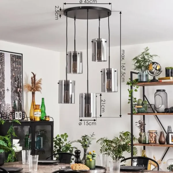 hofstein Suspension - Verre Parane Fumé, 5 lumières* Lampes Modernes
