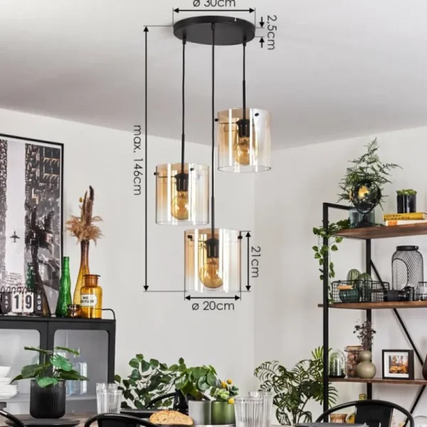 hofstein Suspension - Verre Parane Ambre, Clair, 3 lumières* Lampes En Verre