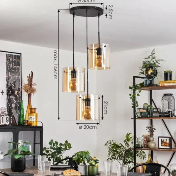 hofstein Suspension - Verre Parane Ambre, 3 lumières* Lampes En Verre