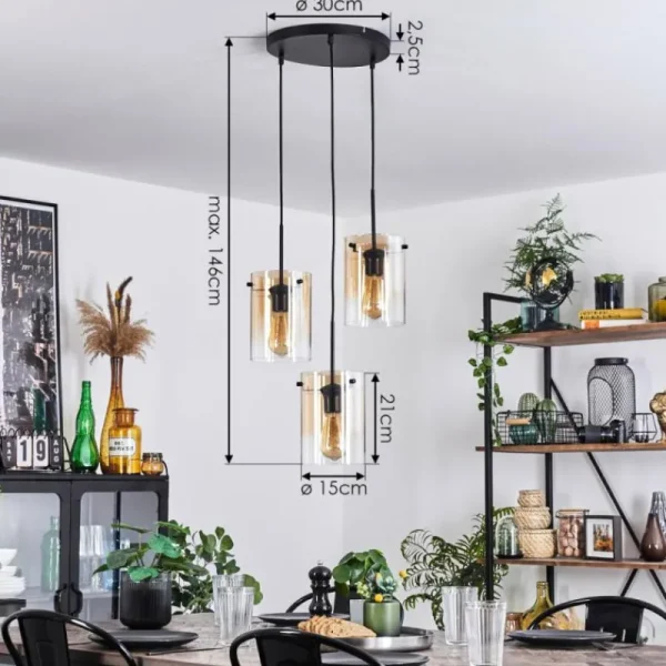 hofstein Suspension - Verre Parane Ambre, 3 lumières* Lampes En Verre