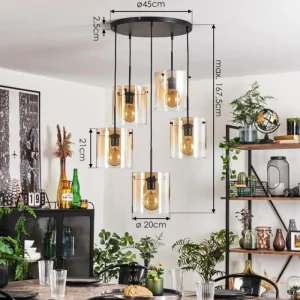 hofstein Suspension - Verre Parane Ambre, Clair, 5 lumières* Lampes En Verre
