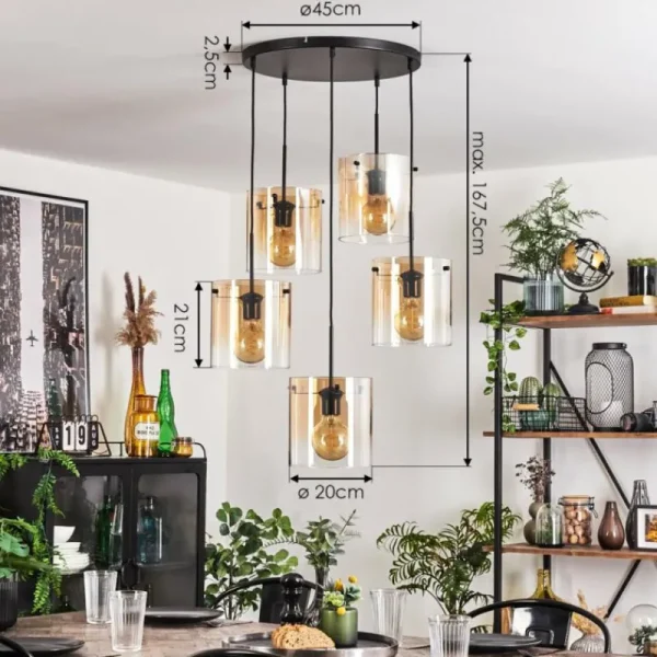 hofstein Suspension - Verre Parane Ambre, Clair, 5 lumières* Lampes En Verre
