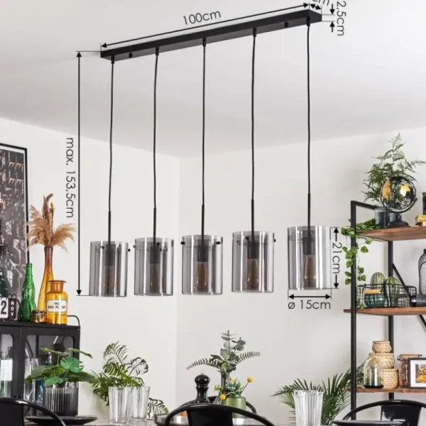 hofstein Suspension - Verre Parane Fumé, 5 lumières* Lampes Modernes