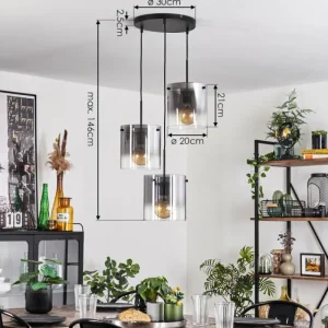 hofstein Suspension - Verre Parane Clair, Fumé, 3 lumières* Lampes Modernes