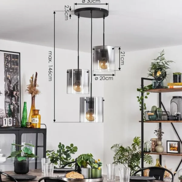 hofstein Suspension - Verre Parane Clair, Fumé, 3 lumières* Lampes Modernes