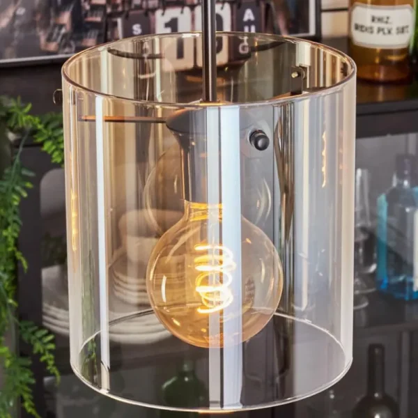 hofstein Suspension - Verre Parane Ambre, Clair, 5 lumières* Lampes En Verre