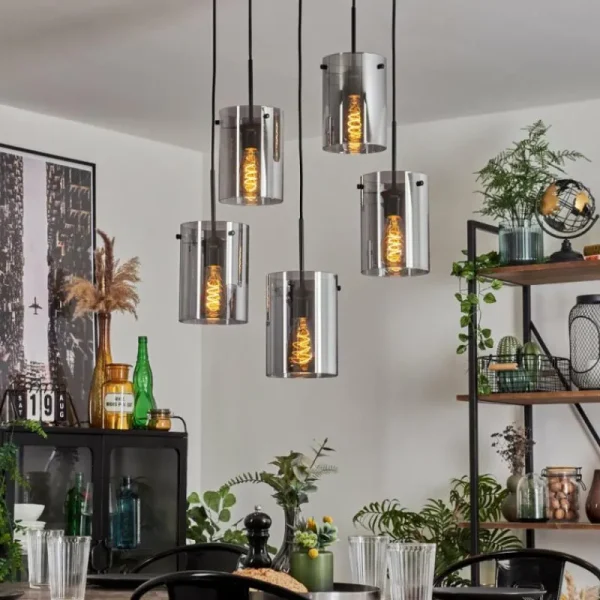 hofstein Suspension - Verre Parane Fumé, 5 lumières* Lampes Modernes