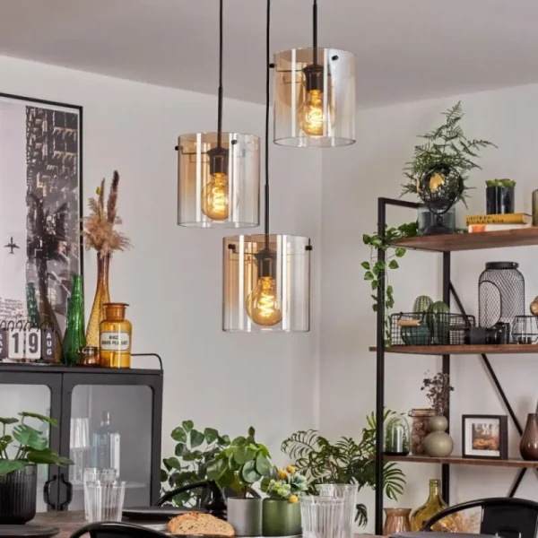hofstein Suspension - Verre Parane Ambre, Clair, 3 lumières* Lampes En Verre