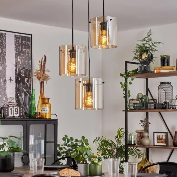 hofstein Suspension - Verre Parane Ambre, 3 lumières* Lampes En Verre