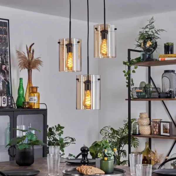 hofstein Suspension - Verre Parane Ambre, 3 lumières* Lampes En Verre