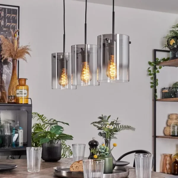 hofstein Suspension - Verre Parane Clair, Fumé, 3 lumières* Lampes Modernes