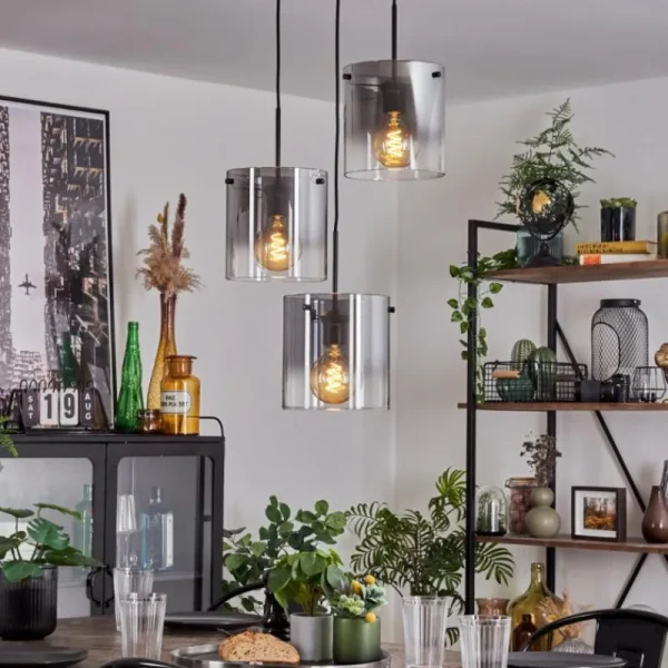 hofstein Suspension - Verre Parane Clair, Fumé, 3 lumières* Lampes Modernes