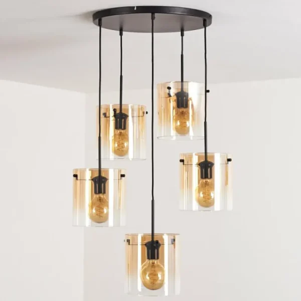 hofstein Suspension - Verre Parane Ambre, Clair, 5 lumières* Lampes En Verre