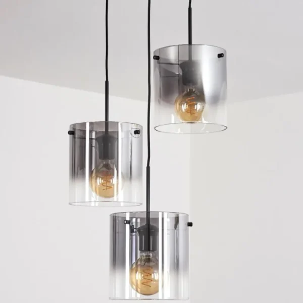 hofstein Suspension - Verre Parane Clair, Fumé, 3 lumières* Lampes Modernes