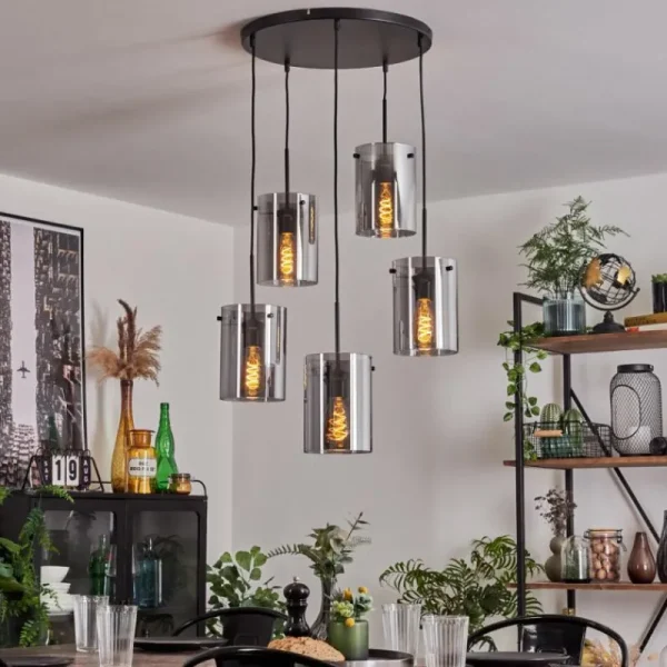 hofstein Suspension - Verre Parane Fumé, 5 lumières* Lampes Modernes