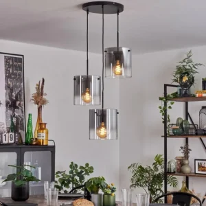 hofstein Suspension - Verre Parane Clair, Fumé, 3 lumières* Lampes Modernes