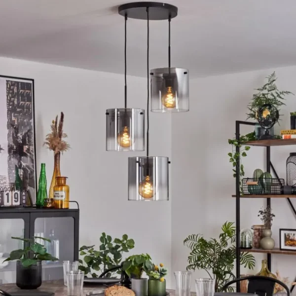hofstein Suspension - Verre Parane Clair, Fumé, 3 lumières* Lampes Modernes