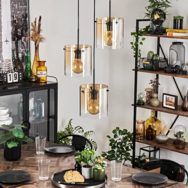 hofstein Suspension - Verre Parane Ambre, Clair, 3 lumières* Lampes En Verre