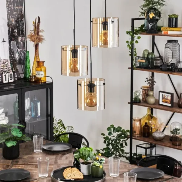 hofstein Suspension - Verre Parane Ambre, 3 lumières* Lampes En Verre