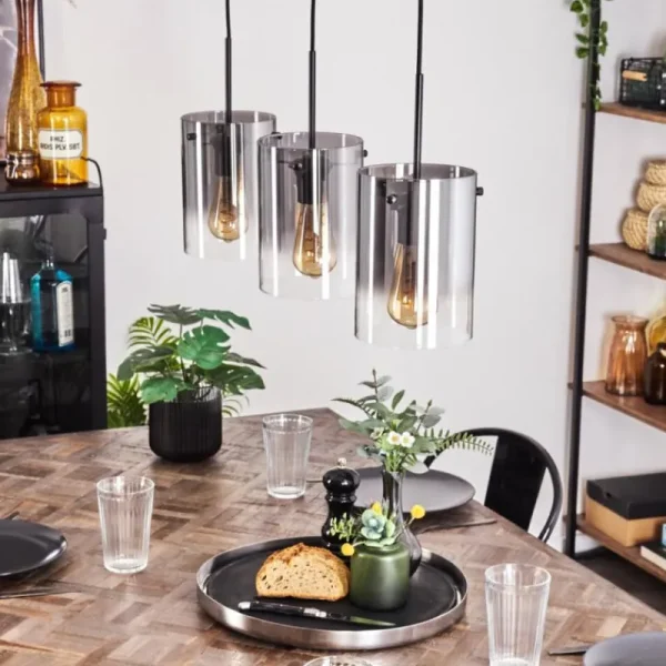 hofstein Suspension - Verre Parane Clair, Fumé, 3 lumières* Lampes Modernes