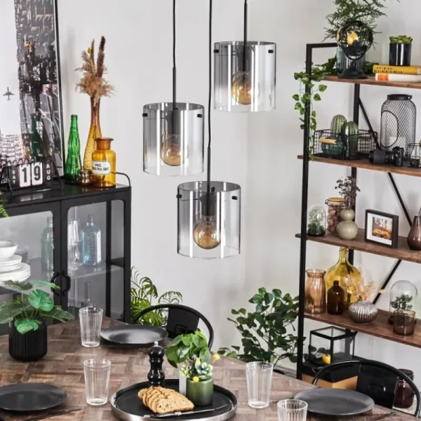 hofstein Suspension - Verre Parane Clair, Fumé, 3 lumières* Lampes Modernes