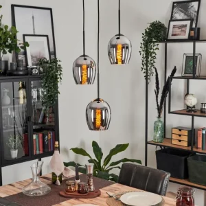 hofstein Suspension - Verre Vevino Chrome, Fumé, 3 lumières* Lampes Modernes
